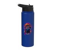 Indian Chief Native American Feather Headdress Artwork Stainless Steel Insulated Water Bottle