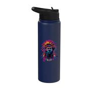 Indian Chief Native American Feather Headdress Artwork Stainless Steel Insulated Water Bottle