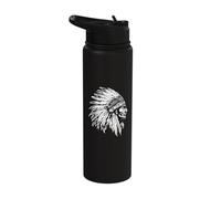 Indian Chief Native American Pride Drawing Native American Stainless Steel Insulated Water Bottle