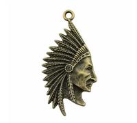 Indian Chief Primal Tribal Chieftain Charms For Handmade Jewelry Assembly, 55x28mm, Antique Bronze Color, 2 Pieces