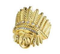 Indian Chief Ring for Men,Hip Hop Chief Head Ring,Native American Indian Head Ring,Stainless Steel Punk Rock Chief Biker Ring,Gothic Indian Headdress Ring, 6 UK, Metal, Cubic Zirconia