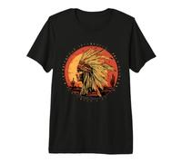Indian Chief Sunset Native American Feather Headdress Premium T-Shirt