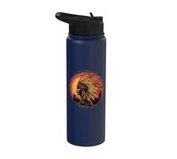 Indian Chief Sunset Native American Feather Headdress Stainless Steel Insulated Water Bottle