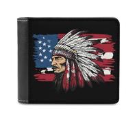 Indian Chief U.S. Flag Slim Leather Men's Wallets with 6 Card Holders Minimalist Billfold Travel Purse