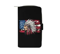 Indian Chief U.S. Flag Women's Leather Wallets Compact Long Clutch Purse for Work Travel Daily Use