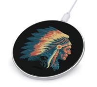 Indian Chief Wearing War Bonnet Funny Charger Pad with USB Cable | 10W Max Fast Charging Stand Fit for Most Cell Phone (No AC Adapter)