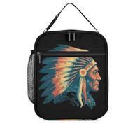 Indian Chief Wearing War Bonnet Funny Lunch Bag Insulated Lunch Box with Detachable Handle for Work Travel Picnic