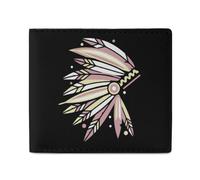 Indian Chieftain's Headdress Men Wallet Leather Bifold Wallets with Window Slim Minimalist Front Pocket