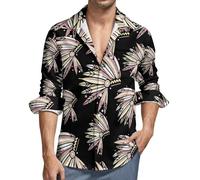 Indian Chieftain's Headdress Men's Long Sleeve Shirts Button Down Casual Shirt with Pocket XS