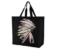Indian Chieftain's Headdress Reusable Grocery Bag Large Capacity Foldable Shopping Tote with Inner Pocket