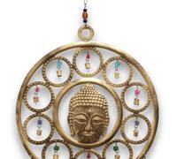Indian Chimes Large Buddha Face 15 Bell Chimes Gold