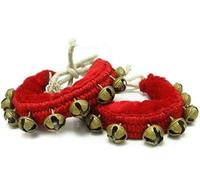 Indian Classical Brass Handmade Ghungroo Red Pad 1 Line (10 Bells) Cotton Cord Ghungru For Kathak, Bharatnatayam Dance - Pack Of 1 Pair