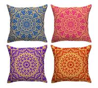Indian Colorful Throw Pillow Covers 18x18 Set of 4 Diwali Pillow Case Diwali Decor Indian Diwali Holi Decorations and Supplies for Home