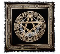 Indian Consigners Altar Cloth Crescent Pentagram Witchcraft Alter Tarot Spread Top Cloth Wiccan Square Spiritual 36 by 36 sacred cloth (Crescent Pentagram Gold Silver)