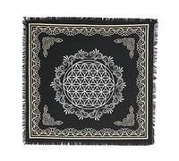 Indian Consigners Altar Cloth - Flower of Life Design - Black Wiccan Tablecloth with Gold Celtic Border - 36x36 Square Spiritual Cloth for Tarot, Witchcraft & Rituals