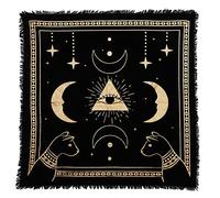 Indian Consigners Altar Cloth - Gold Prism Eye, Moon Phases & Cat Design - 61x61cm Wiccan Tapestry for Tarot Reading, Witchcraft, Ritual Table, Wall or Altar Décor