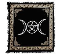 Indian Consigners Altar Cloth Triple Moon Pentagram Goddess Witchcraft Alter Tarot Spread Top Cloth Wiccan Square Spiritual 36 by 36 sacred cloth (Triple Moon Pentagram Gold Silver)