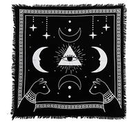 Indian Consigners Altar Cloth - White Moon Phases, Cat & Eye Symbol - 91x91cm Witchcraft Tarot Tapestry for Rituals, Wicca Altar, Table or Wall Décor