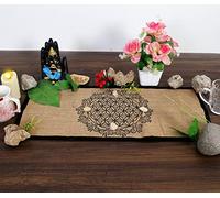 Indian Consigners Altar Cloth - Witchcraft Supplies, Wiccan Altar Tools, Tarot Spread - Witch Pagan Decor, Witchy Gifts - Geometric Flower Of Life - Organic Burlap with Fabric Backing - 24"x12"