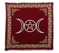 Indian Consigners Beautiful Gold Silver Alter Square for Sacred Places Triple Goddess Pentagram Moon Altar Cloth (Brick Red, 91 by 91 CMS/36x36 inches)
