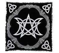 Indian Consigners Black Altar Cloth - Witchcraft Tablecloth with Interwoven Pentagram & Triple Moon - Sacred Pagan Table Cover for Spells, Tarot & Rituals