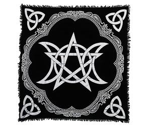 Indian Consigners Black Altar Cloth - Witchcraft Tablecloth with Interwoven Pentagram & Triple Moon - Sacred Pagan Table Cover for Spells, Tarot & Rituals