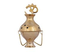 Indian Consigners Brass Incense Burner with Om Symbol - Hanging Charcoal Holder with Chain for Altar, Meditation & Puja - Spiritual & Smudging Supplies