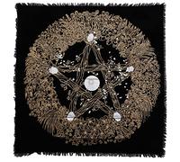 Indian Consigners Floral Pentagram Altar Cloth - 45x45cm (18x18 Inch) Gold Witchcraft Tapestry - Wiccan Tarot Table Cover for Spells, Rituals & Witchery