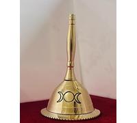 Indian Consigners Hand Bell Loud Brass Call Bells 3 Inches Altar Pendulam Use (Triple Moon Gold)