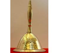 Indian Consigners Hand Bell Loud Brass Call Bells 3 Inches Altar Pendulam Use (Triple Moon Pentagram)