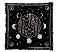 Indian Consigners Moon Phases Altar Cloth - 36x36” Wiccan Tarot Cloth with Flower of Life - Gold & Silver Sacred Table Cover for Witchcraft & Rituals