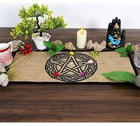 Indian Consigners Organic Burlap Altar Cloth - Celtic Pentagram Wiccan Mat for Witchcraft, Pagan Rituals & Tarot Spreads - 24"x12", Natural Fabric with Black Backing