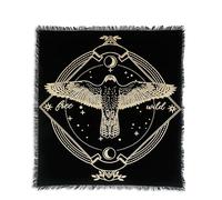 Indian Consigners Sacred Cloth - “Free Wild” Owl Design in Gold - Wiccan Witchcraft Altar Cloth 24x24” for Tarot Spreads and Spell Work
