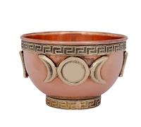 Indian Consigners Small Altar Witchcraft Serving, Offering or Smudging Copper Brass Bowl (Triple Moon)