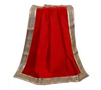Indian Consigners Solid Bright Red Velvet Cloth With Golden Shinny Border, Multipurpose cloth for Pooja, Aasan, Gift, Occasion, Anniversery Glitter Party TableCloth
