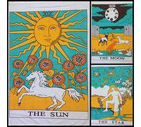 Indian Consigners Tarot Card Wall Tapestry, Decorative Hanging Art (Pack of 3 (The Sun, The Moon, The Star))