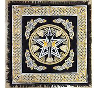 Indian Consigners Tarot Spread Altar Cloth Small Triple Goddess Pentagram Alter Cloth Wall Hanging, Multipurpose Square 18" Cotton Fabric Moon Pentagram (Yellow Triple Moon Goddess)