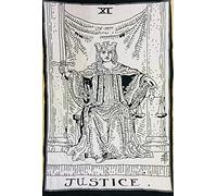 Indian Consigners Tarot Wall Tapestry - Justice Card Design - Black & White Cotton Banner for Witchy Room Decor, Altar Cloth, Esoteric Wall Hanging, Spiritual Gift for Tarot Lovers