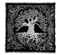 Indian Consigners Tree of Life Altar Cloth White Print on Black Cotton - 18” Wicca Table Cover for Tarot and Rituals