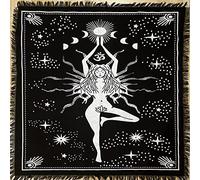 Indian Consigners Triple Altar Cloth - Yoga Witch Moon Phases Tapestry - Black Cotton Tarot Table Cover for Wiccan Altar, Rituals & Sacred Space Décor