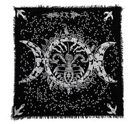 Indian Consigners Triple Moon Altar Cloth - 24x24” Wiccan Table Cover for Witchcraft, Tarot, Spells & Rituals - Black Goddess Symbol Tapestry