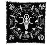 Indian Consigners Triple Moon Goddess Altar Cloth - Wheel of the Year Wiccan Table Cover - Black Cotton Tapestry for Rituals, Sabbats & Tarot