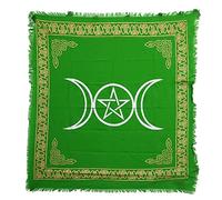 Indian Consigners Witch Altar Cloth - Green Cotton Pagan Tablecloth - Triple Moon & Pentagram - Ideal for Tarot, Spellcasting, Witchcraft & Wicca Rituals