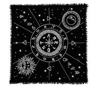 Indian Consigners Zodiac Altar Cloth - Black Witchcraft Tablecloth with Astrology Symbols - 24x24 Square for Tarot Spread, Rituals, and Witchery