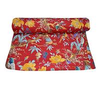 Indian Cotton Traditional Bird and Floral Print Dress Making Running Fabric by The 10 Yard (RED, 10 Yard)