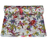 Indian Cotton Traditional Bird and Floral Print Dress Making Running Fabric by The 10 Yard (White, 5 Yard)