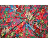 Indian Cotton Traditional Multi Floral Print Fabric Dress Making Running Fabric by The Yard (RED, 5 Yard)