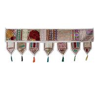 INDIAN CRAFT CASTLE Cotton Vintage Patchwork Door Hanging Valance Window Hand Embroidered Toran Bohemian Decor Living Room Wall Home Handmade Thoranam Bandanwar Decorations (White, 2 Meter)