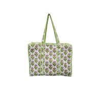 INDIAN CRAFT CASTLE Large Cotton Canvas Tote Bag Reusable Grocery Shopping Bag with Shoulder Handles, Eco Friendly Carry Bag for Market, Books, School White & Green, One Size