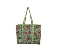 INDIAN CRAFT CASTLE Reusable Cotton Canvas Tote Bag Large Capacity Shopping Bag with Shoulder Handles Eco Friendly Grocery Bag for Supermarket, Work, Travel Green & Brown, 18"x16"x5.5"